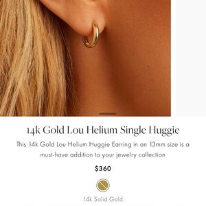 14k Gold Lou Helium Single Huggie 13mm
